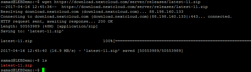 Download NextCloud using wget command