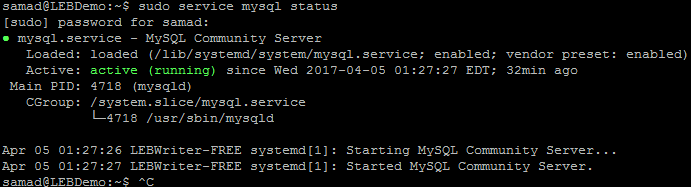 MySQL successfully installed on Ubuntu 16.04