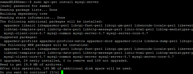 installing MySQL database on Ubuntu 16.04