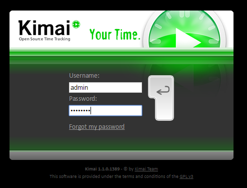 kimai login page
