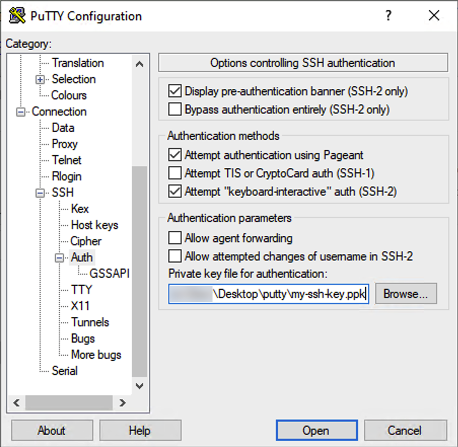 PuTTY Browse for Private Key