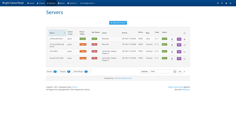 Bright Game Server Panel