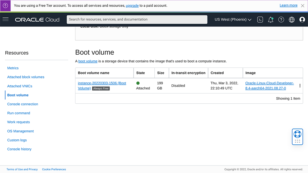 Oracle Instance Boot Volume