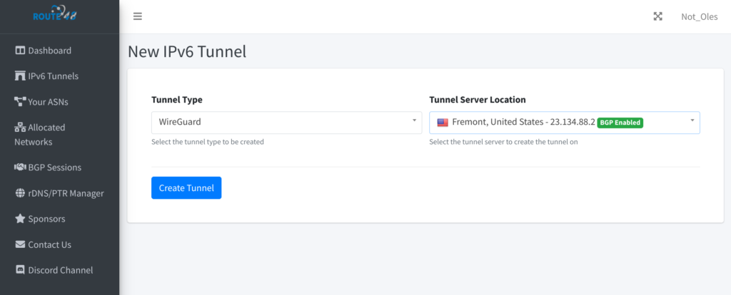 Route48 Create Tunnel Dialog