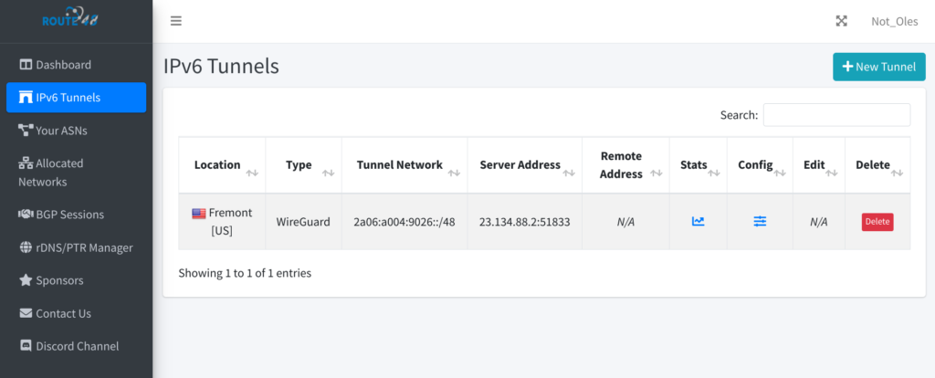 Route48 IPv6 Tunnel List