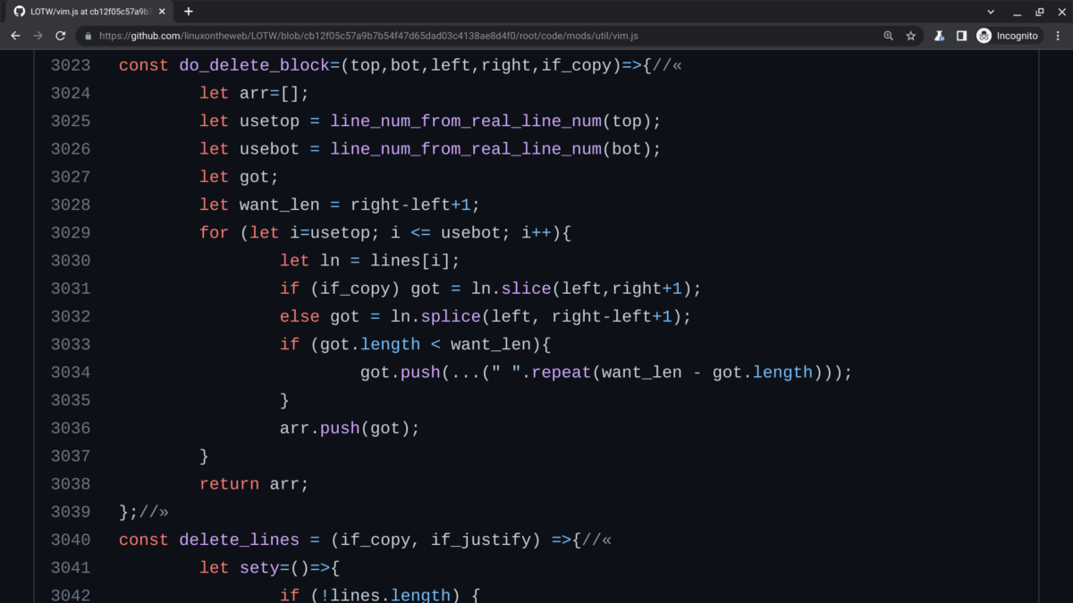 Code snippet from vim.js