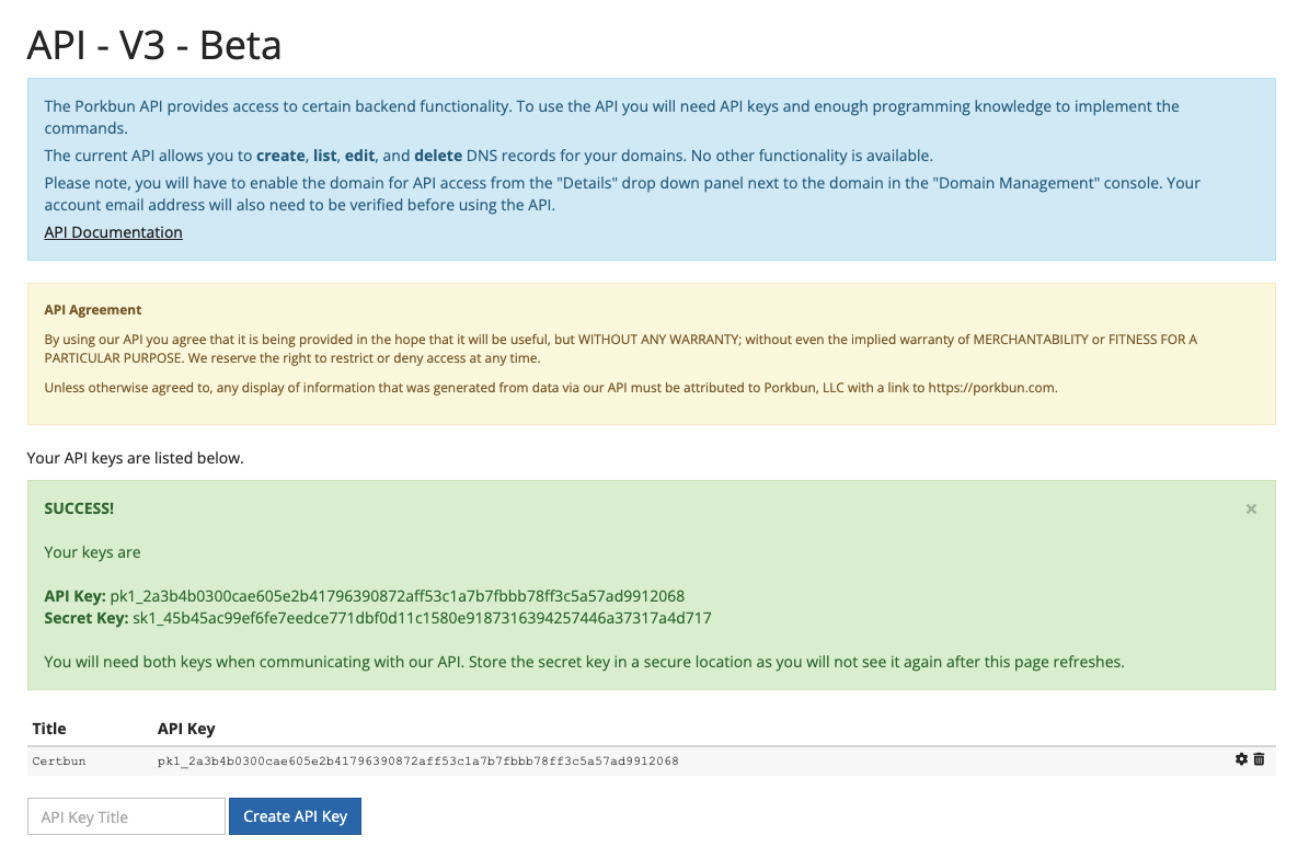 Porkbun Panel API Configured