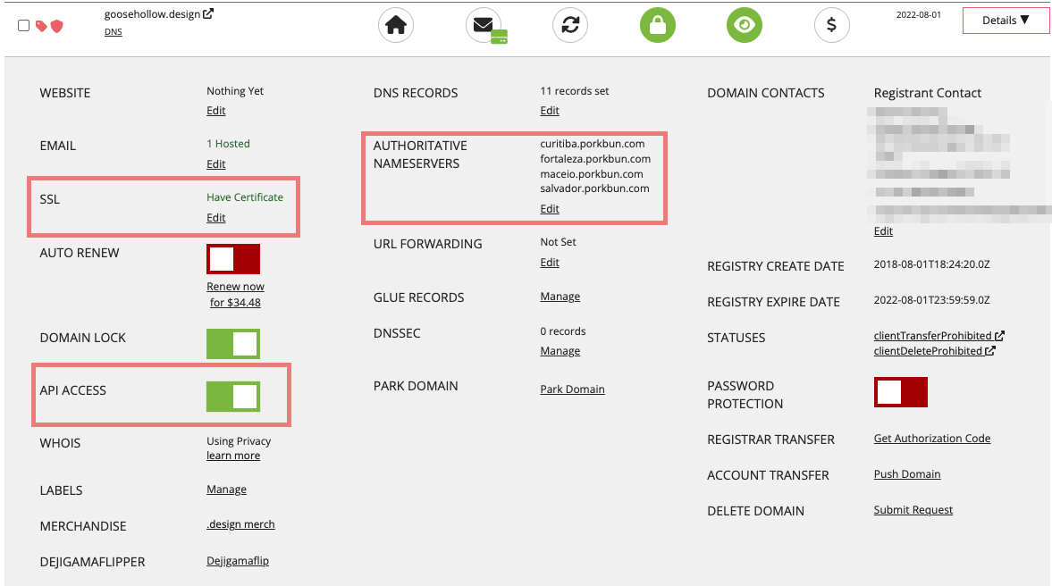 Porkbun Panel Domains Setup For API