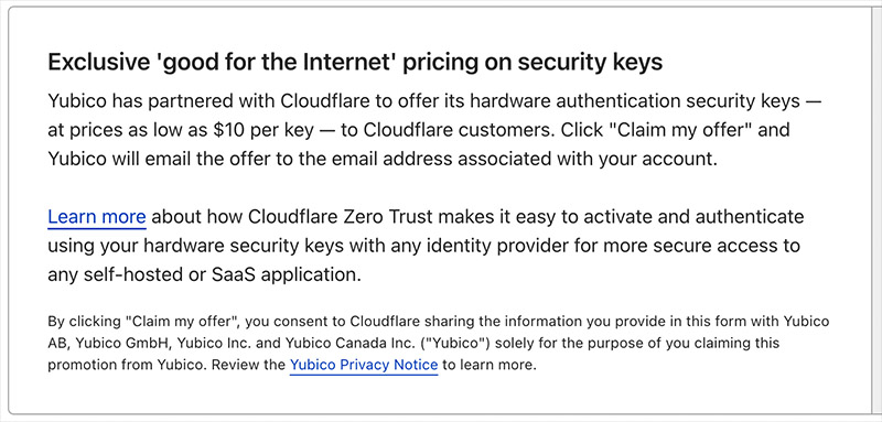 Cloudflare Yubikey Offer
