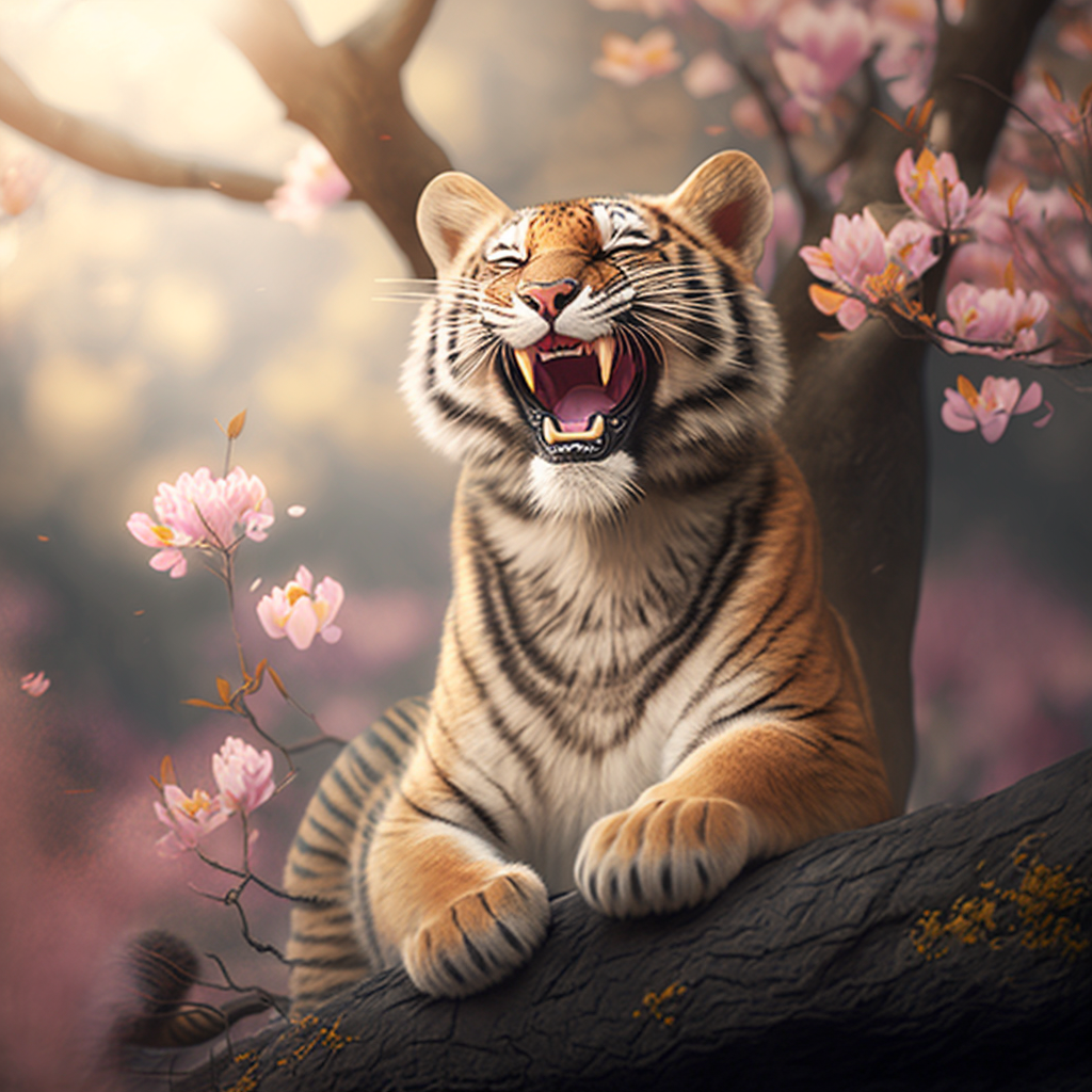 Smiling Tiger Celebrating Spring