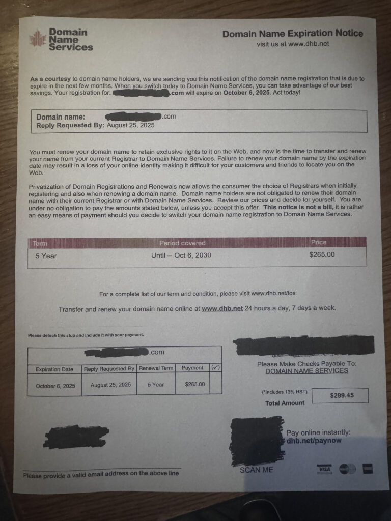 Domain Name Services Scam