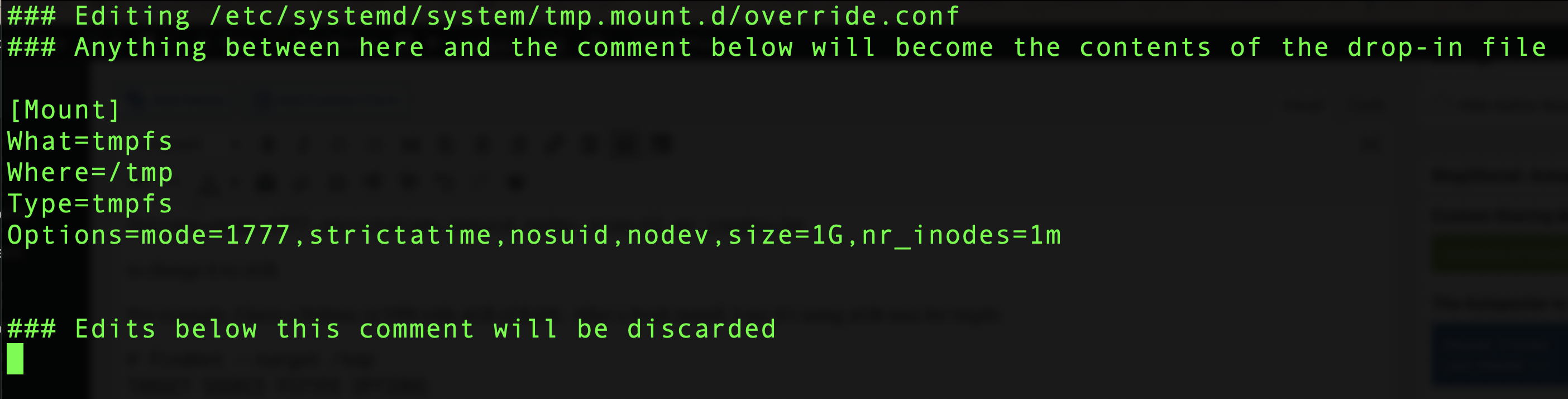 systemctl edit tmp.mount