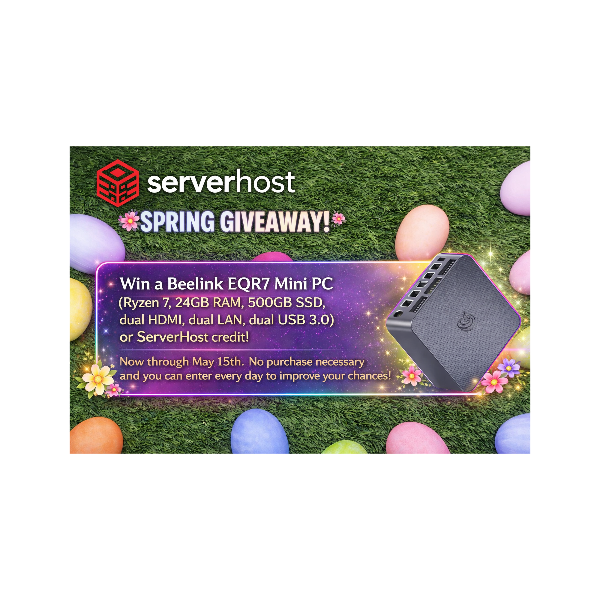BONUS CODE: Get 10 Bonus Entries to Help You Win a Beelink PC ServerHost’s Spring Giveaway! Get a 4GB VPS for Only $33/YEAR!
