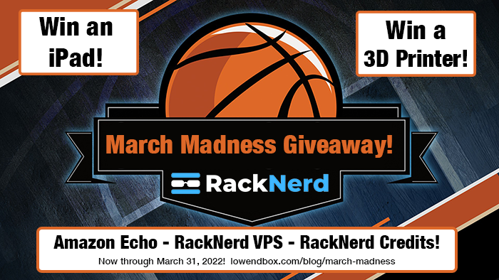 Get Bonus Entries in our iPad / 3D Printer / Amazon Echo / RackNerd VPS March Madness Giveaway!